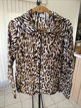 Chico's Brown & Cream Leopard-Print Zip Jacket